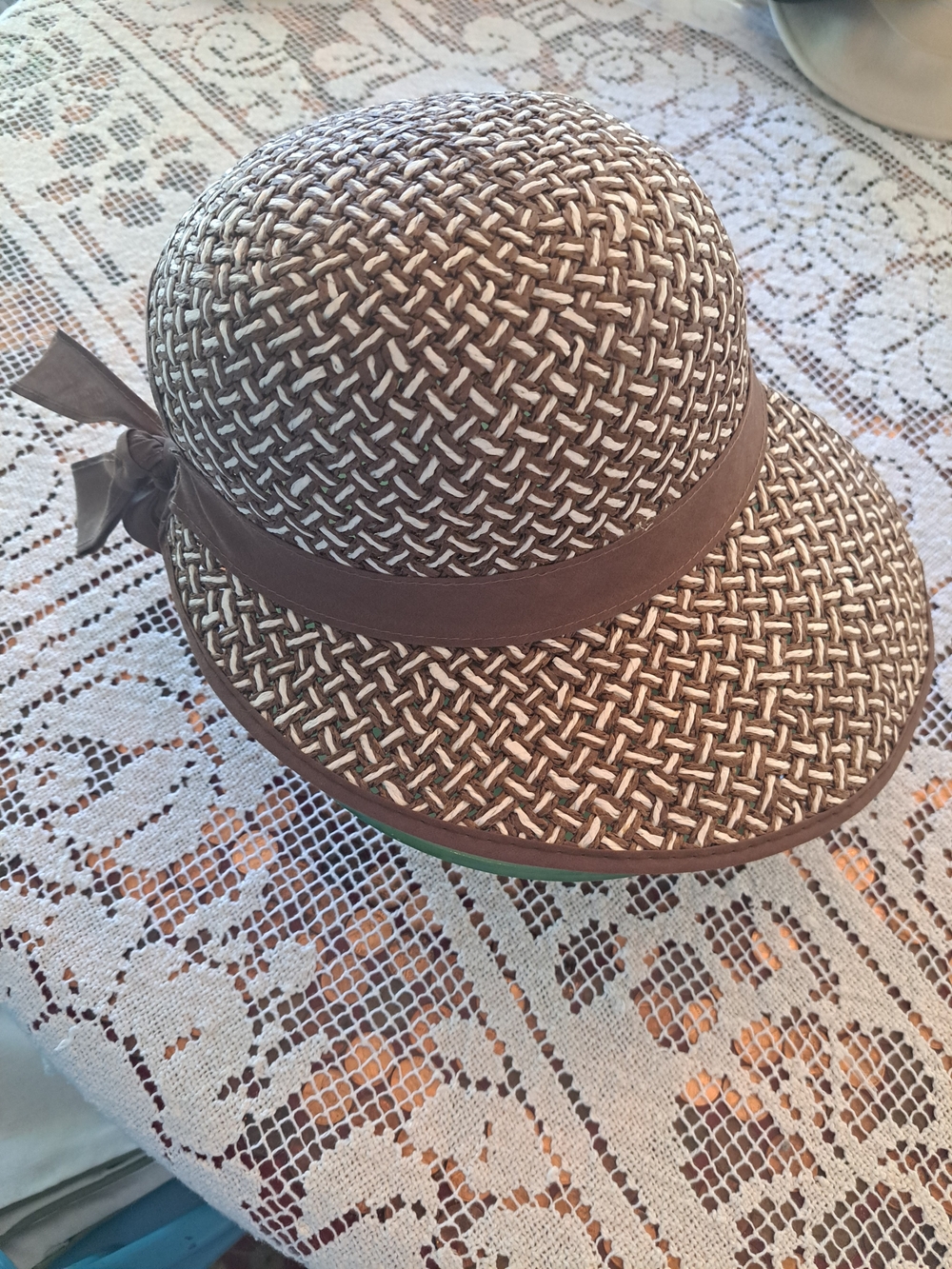Royal Road Trading Co Woven Straw Sun Hat with Ribbon Trim Brown